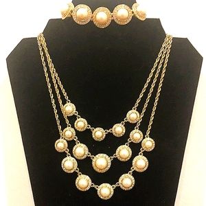 Matching Bracelet & Necklace gold, Pearl, rhinestone Statement Pieces